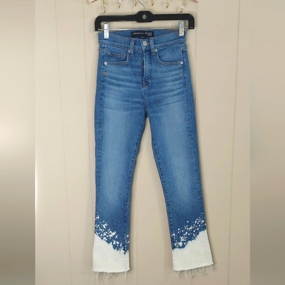 Veronica Beard Carly High Rise Bleach Above Ankle Crop  Splatter Jeans Size 24 - Picture 1 of 8